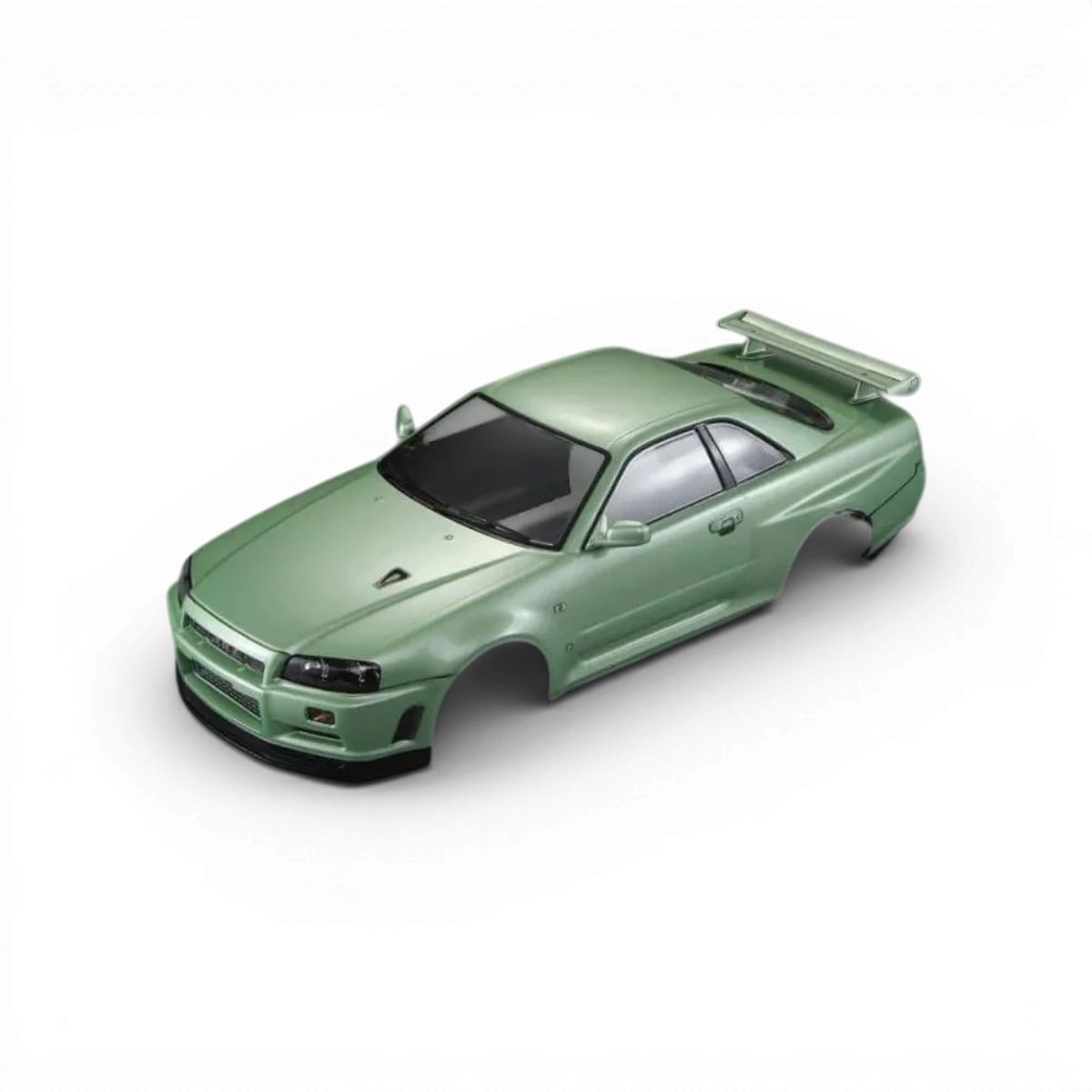 Carrosserie Nissan Skyline R34 GTR vert champagne de Killer Body, détail de la finition et de la couleur brillante.