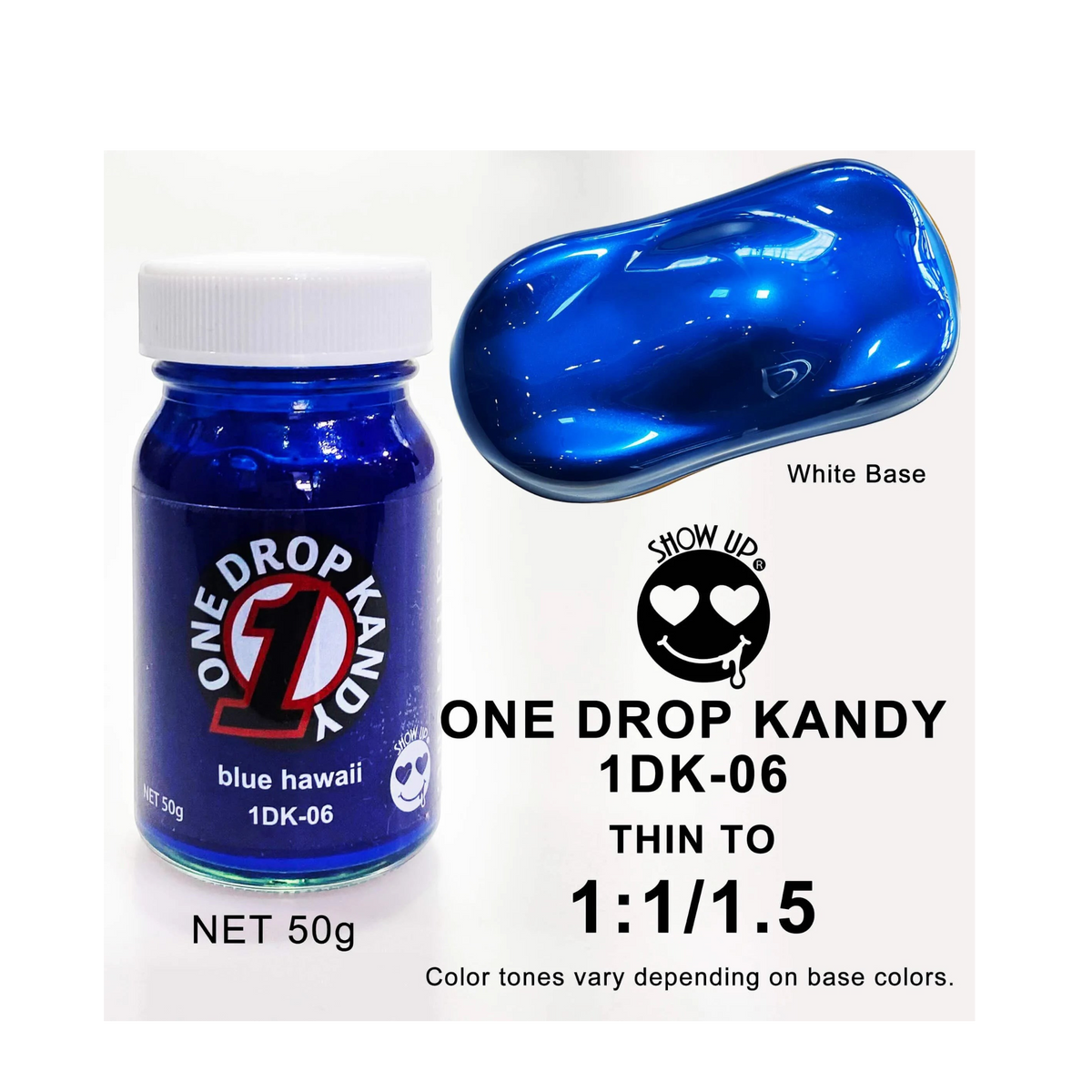Bouée gonflable ONE DROP KANDY Bleu Hawaii de Show UP, motif coloré, vue frontale, idéale pour la plage ou la piscine.