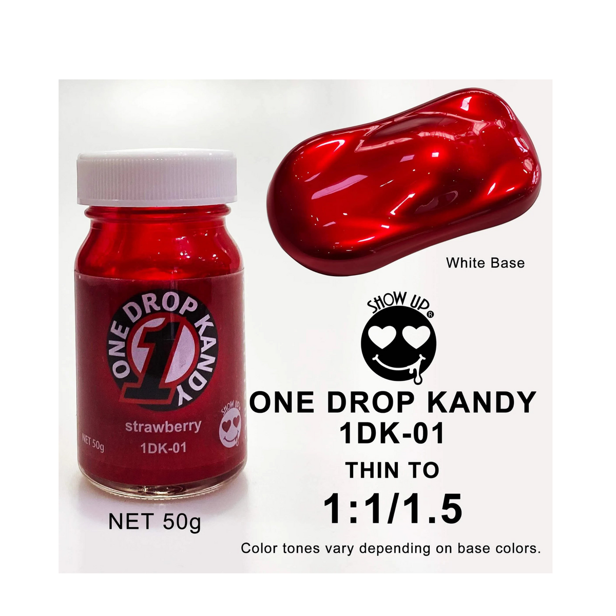 Gomme à mâcher ONE DROP KANDY Fraise de la marque Show UP, gomme rose avec motif de fraise, emballage individuel.