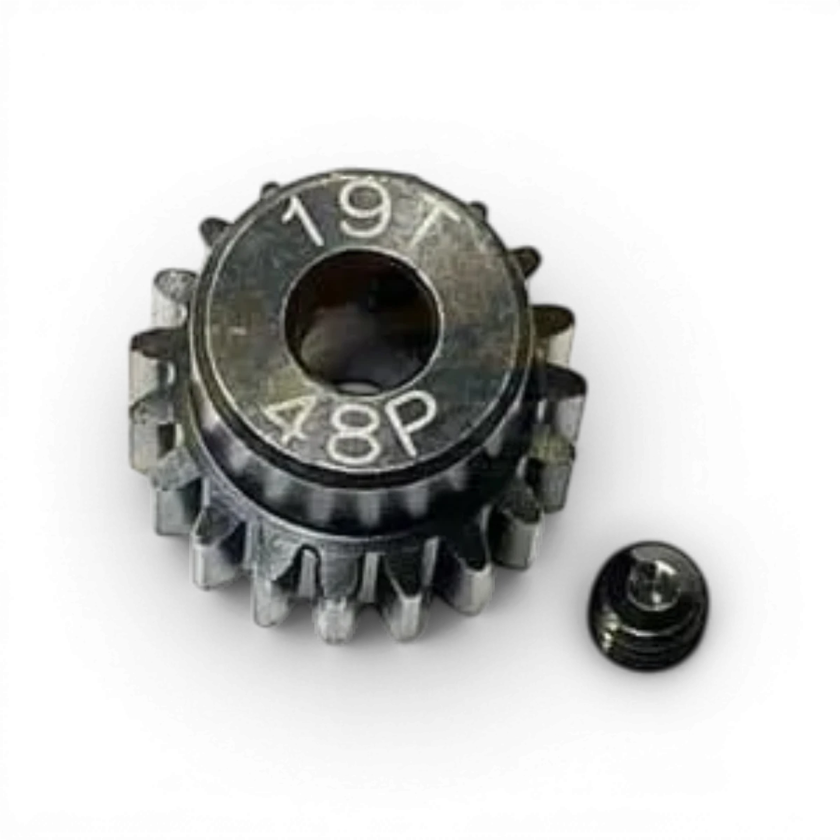 Pignon moteur en acier trempé, 19 dents, 48dp, pour pièces détachées Topline, image montrant la pièce métallique robuste