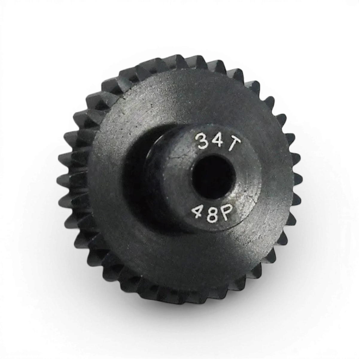 Pignon moteur en aluminium traité, 34 dents, 48 dp, pour pièces détachées Integra, visible en détail.