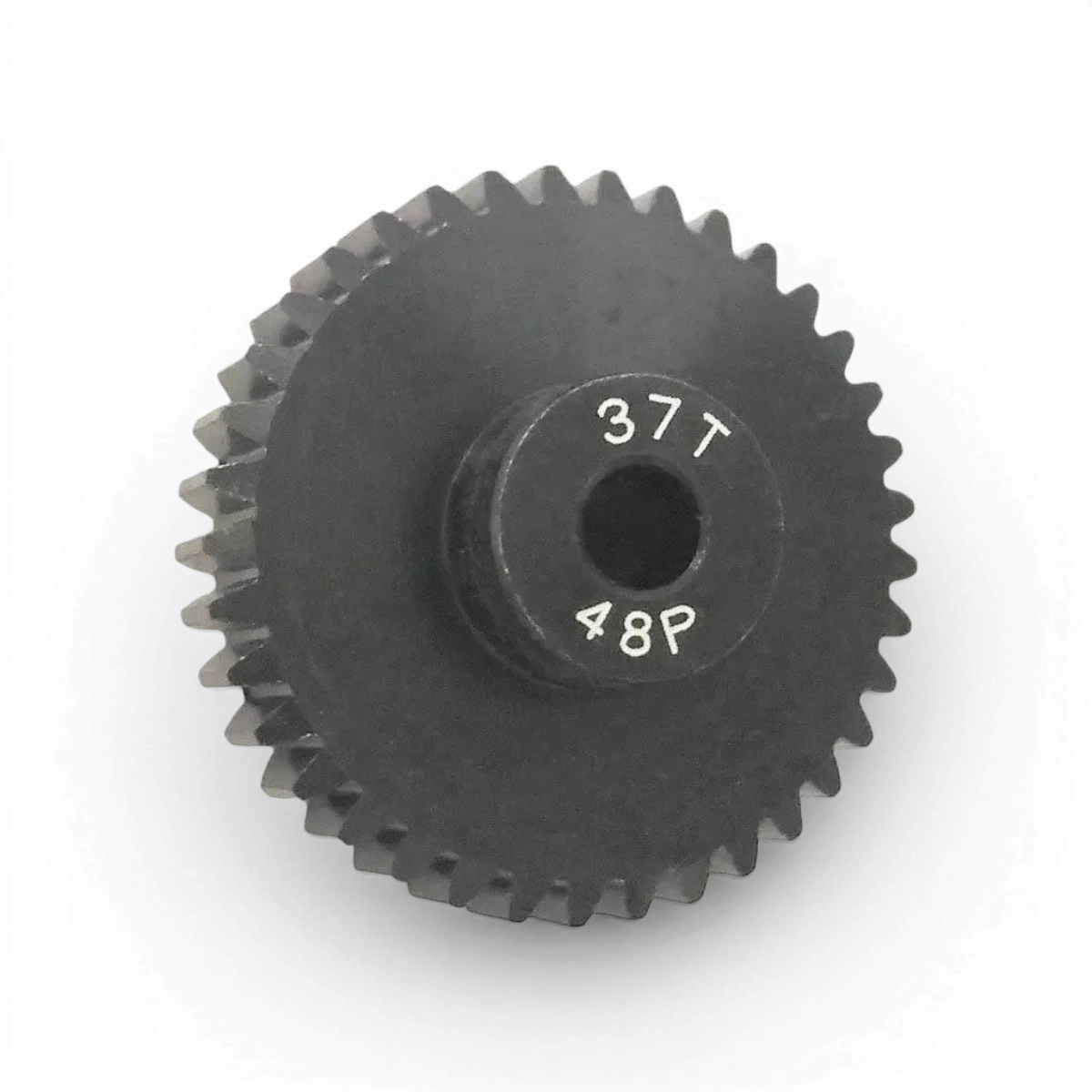Pignon moteur en aluminium traité de 37 dents, 48DP, pour pièces détachées Integra, visible avec ses dents et finition métallique.