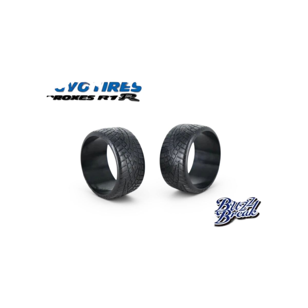 Pneus drift Toyo Tires Proxes R1R avec jantes de 30 mm, montés sur roues pour drift, marque BuzzBreak, en images.