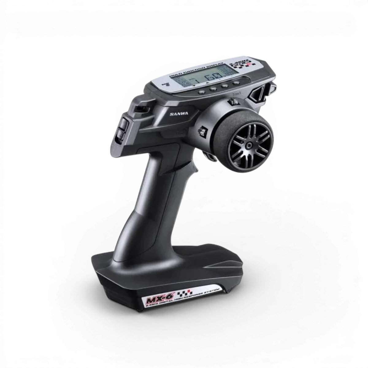 Radio MX6 3 voies de Sanwa, électronique, avec écran et commandes, pour contrôle à distance précis.