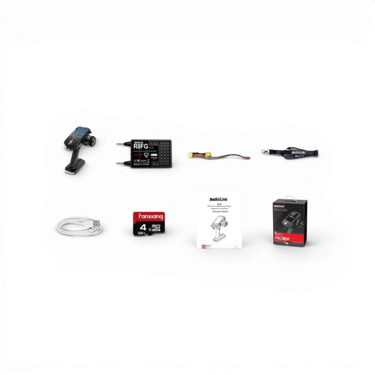 Radio RC8X de RadioLink avec récepteur R8FG, gyro intégré et sac de transport, radio contrôle électronique pour modélisme.