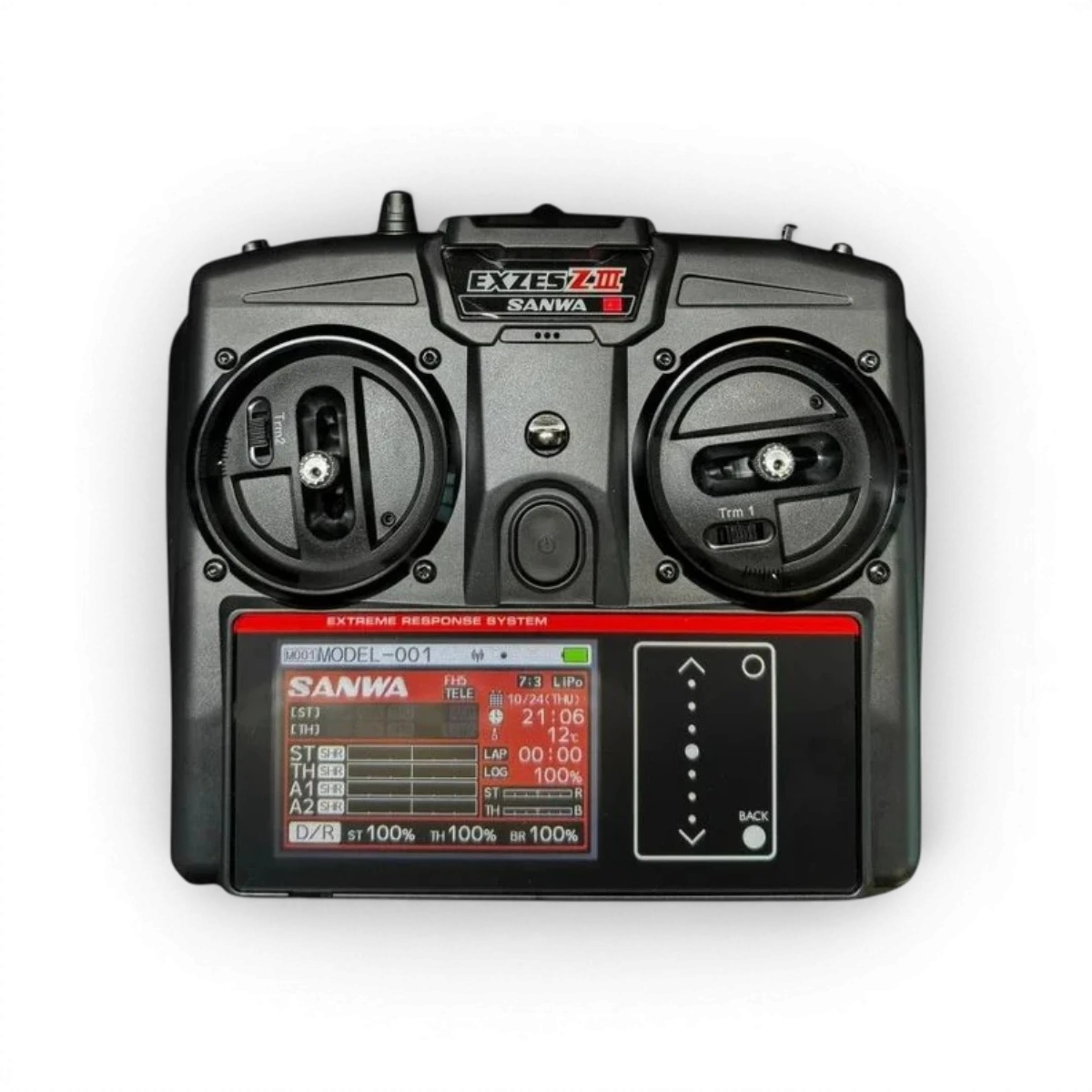 Radiocommande Sanwa EXZES ZIII avec récepteur RX493i et batterie Lipo, équipement électronique pour modélisme radio.