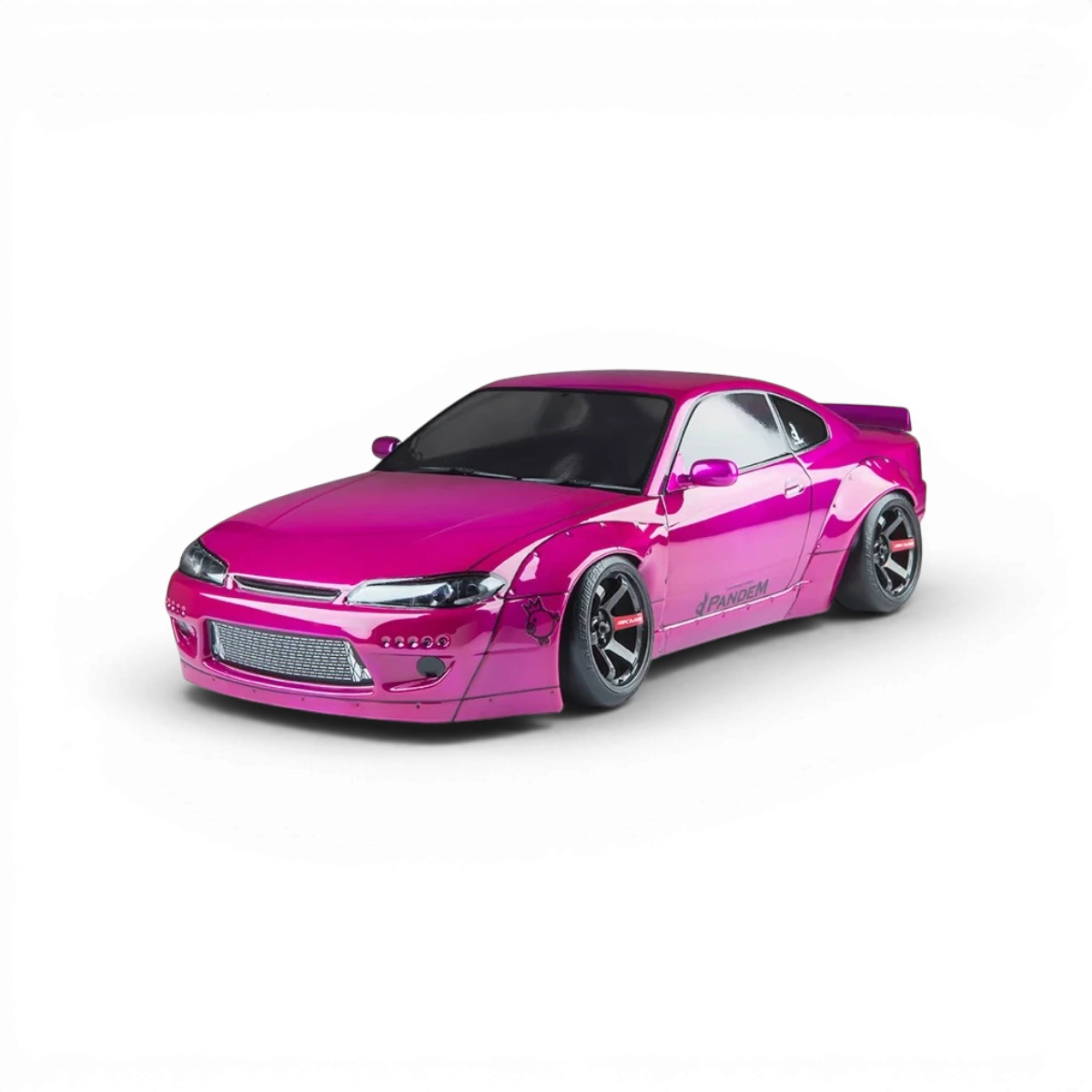 Voiture RC drift Max Speed Technology Nissan S15RB magenta avec moteur brushed, détails réalistes et design dynamique.