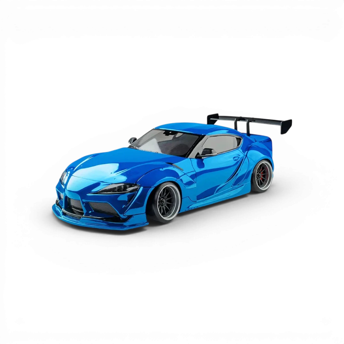 Voiture RC Drift Max Speed Technology RMX 2.5 RTR Toyota Supra A90 bleue métallisée, vue de côté avec détails du design.