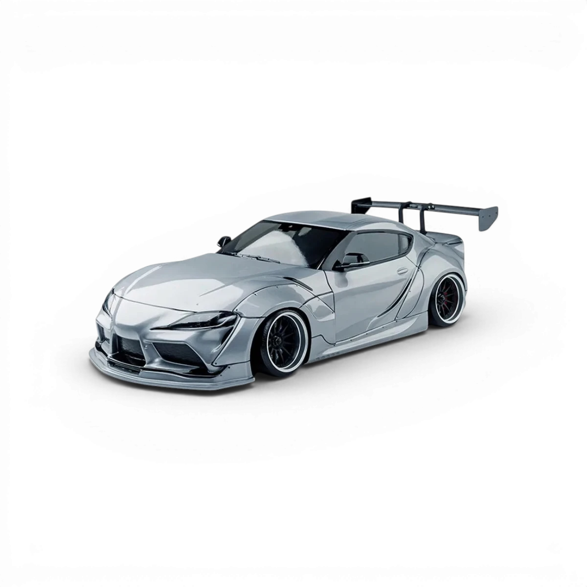 Voiture RC Drift Max Speed Technology RMX 2.5 RTR Toyota Supra A90 grise, détails du châssis et design réaliste visible dans l'image.