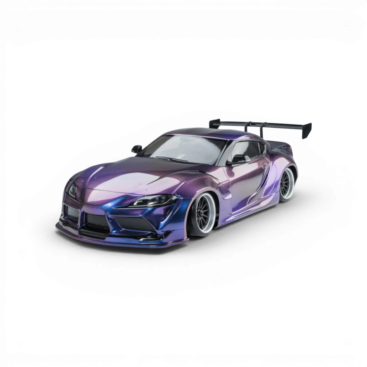 Voiture RC drift Max Speed Technology RMX 2.5 RTR Toyota Supra A90 violet iridescent, vue de côté avec détails brillants