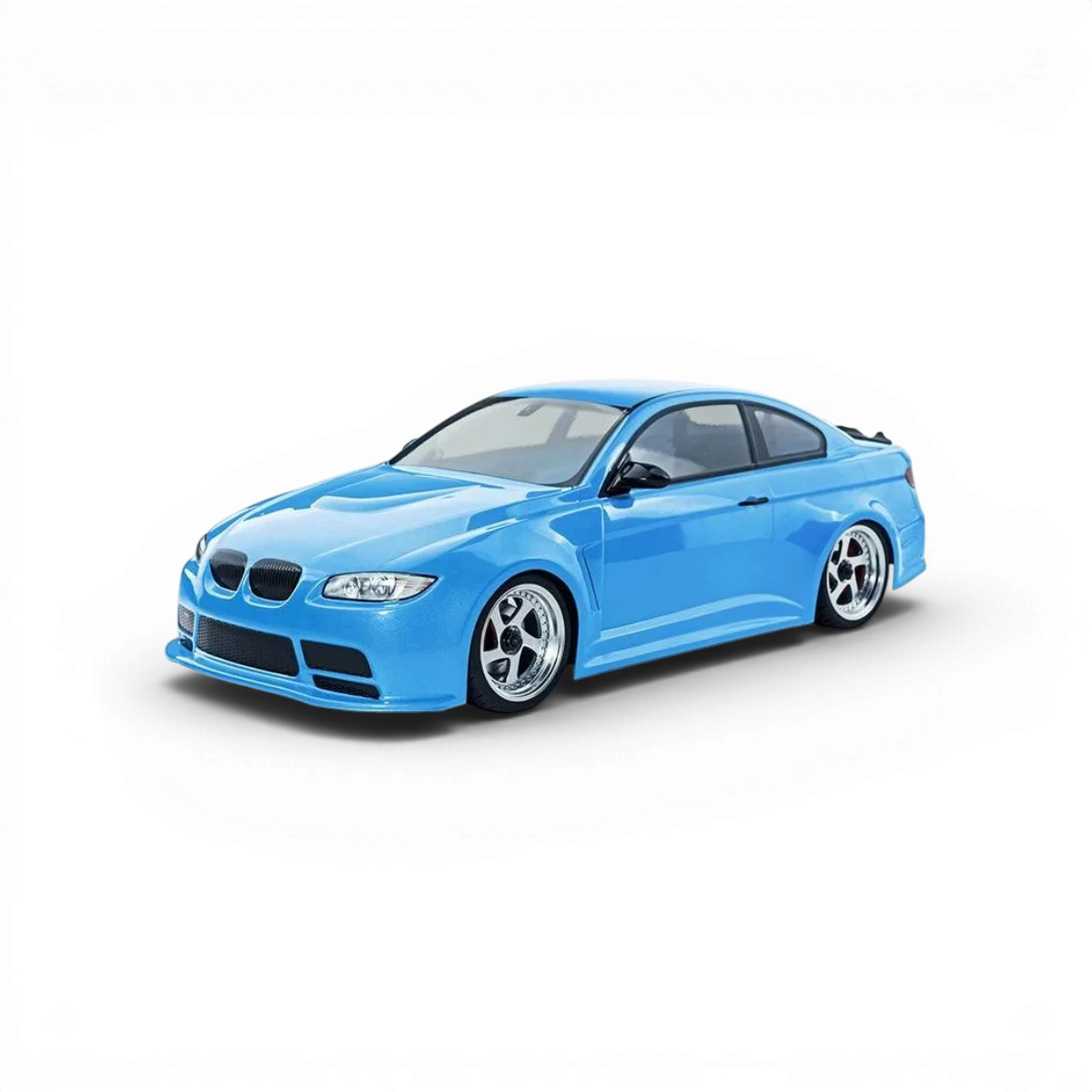 Voiture radiocommandée RC Drift Max Speed Technology BMW E92 bleu clair, modèle brushless RTR avec design détaillé.
