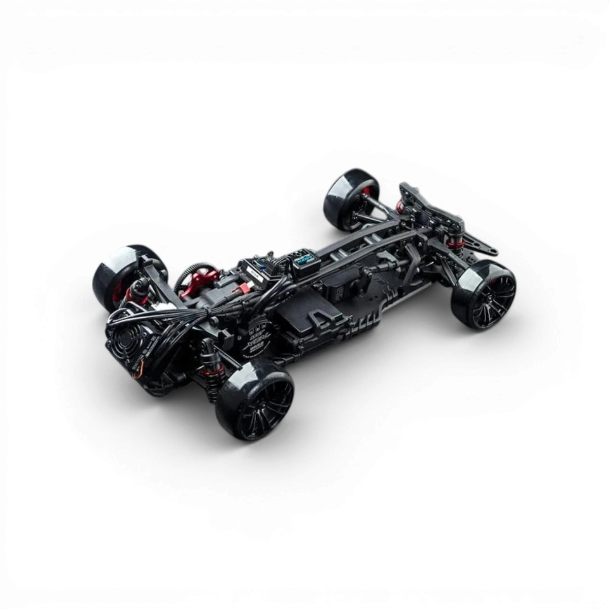 Voiture RC drift brushless Max Speed Technology E30 RB grise, modèle RTR BMW E30, détails de la carrosserie et pneus.