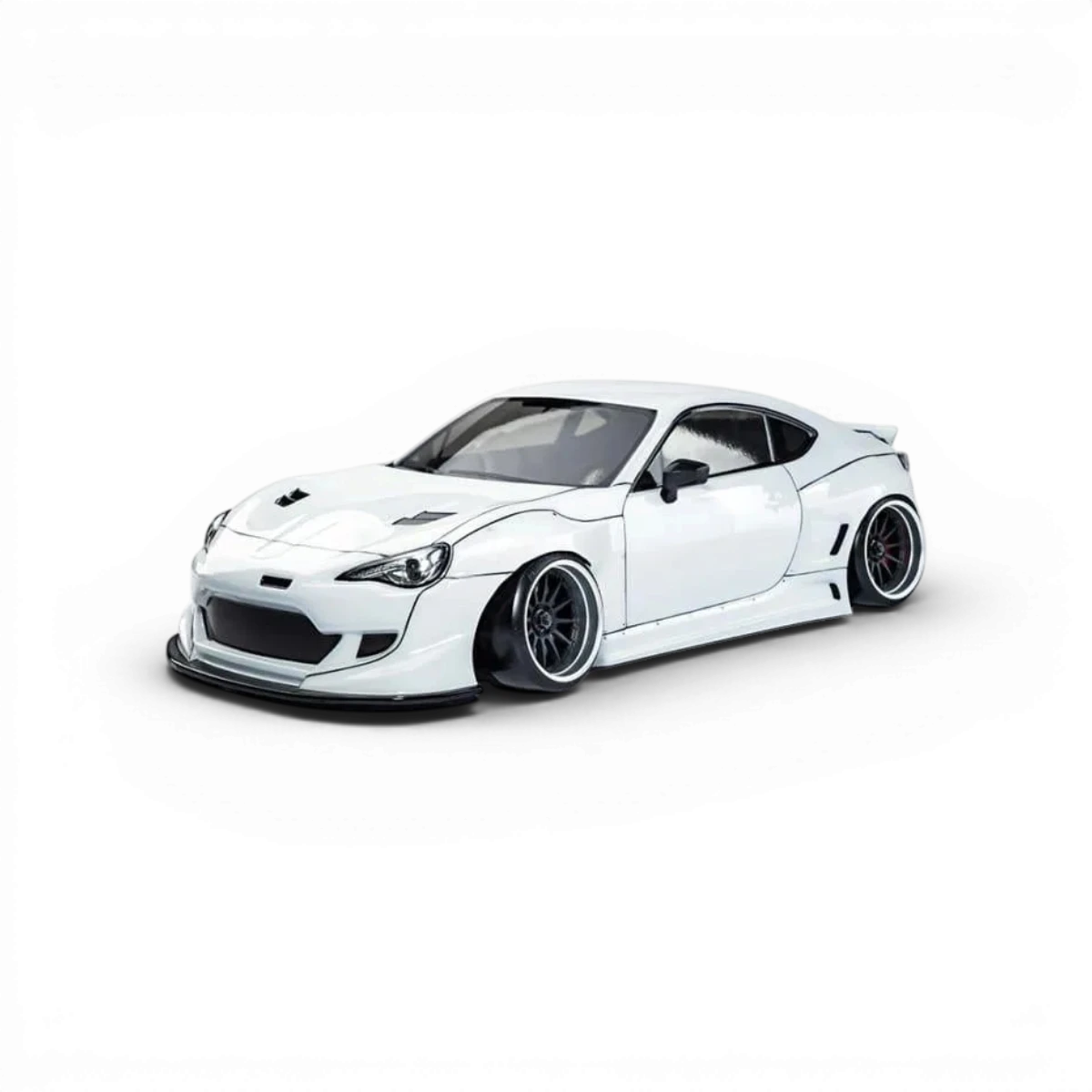 Voiture RC drift brushless Max Speed Technology RB86 Toyota 86RB en blanc, vue de côté avec détails du modèle.