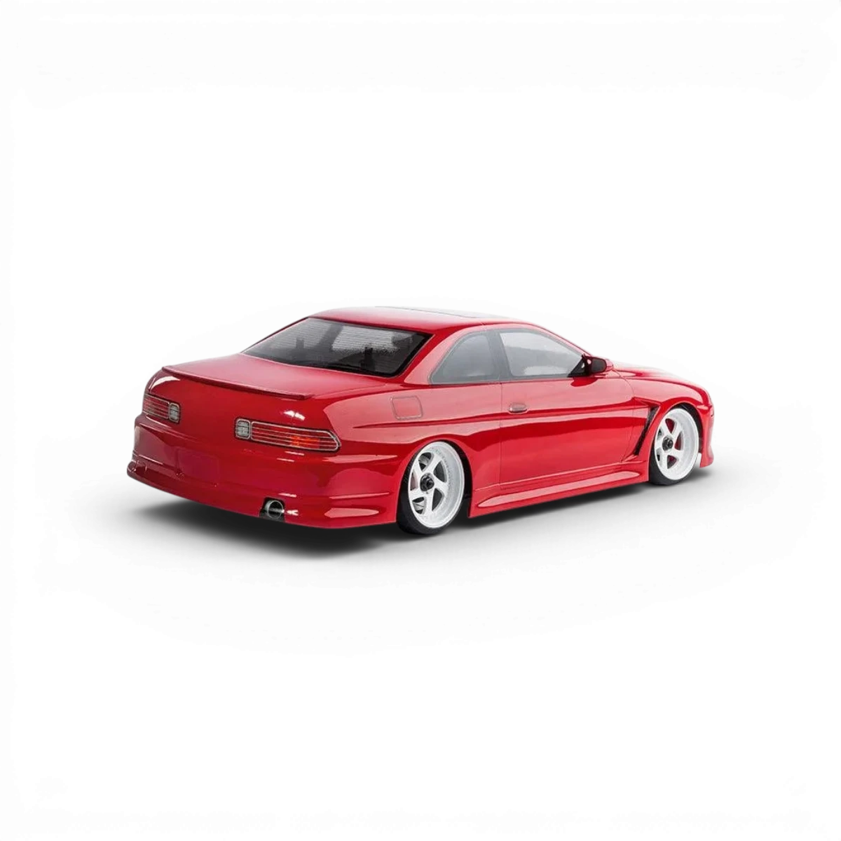 Voiture RC drift sans balais Max Speed Technology Toyota JZ3 rouge, modèle RTR, vue de côté avec détails du design.