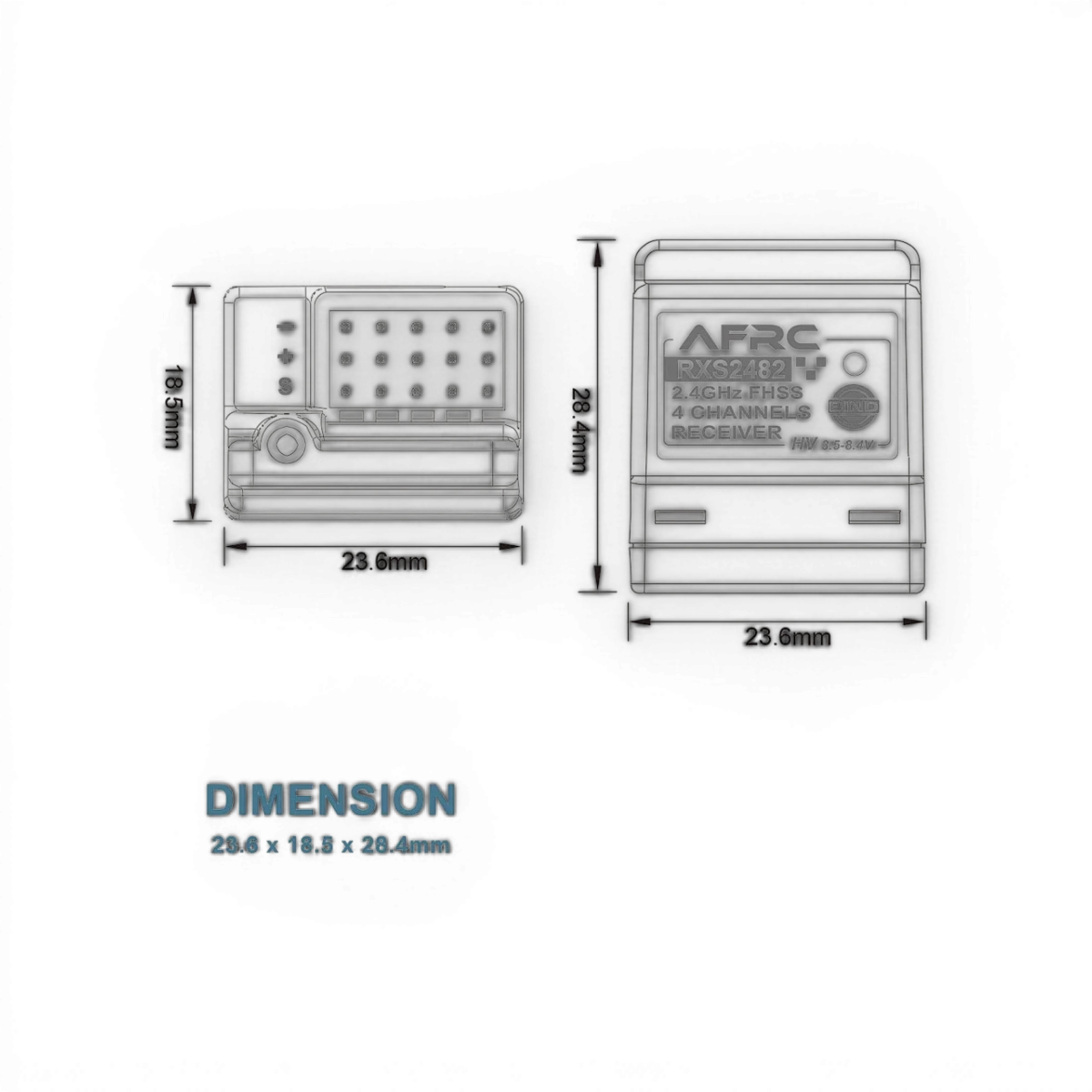 Récepteur RXS2482 AFRC pour SANWA FH3/FH4T, électronique 4 voies, connecté à un système de télécommande.