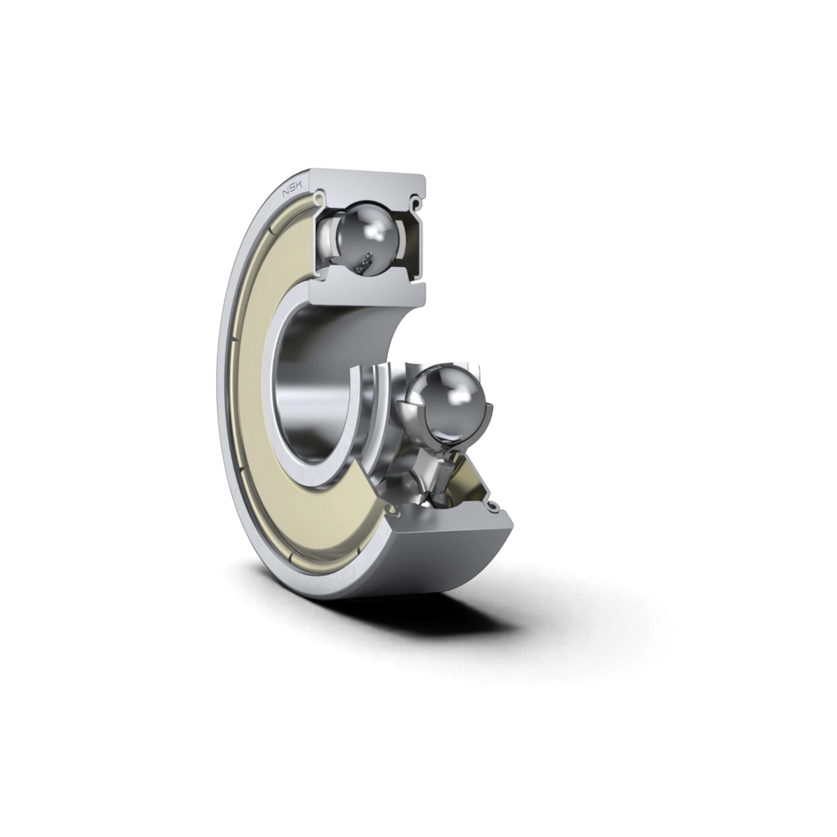 Roulement haute précision NSK 1510, 10x15x4 mm, visible avec bague de retenue et marquage sur l'anneau intérieur.