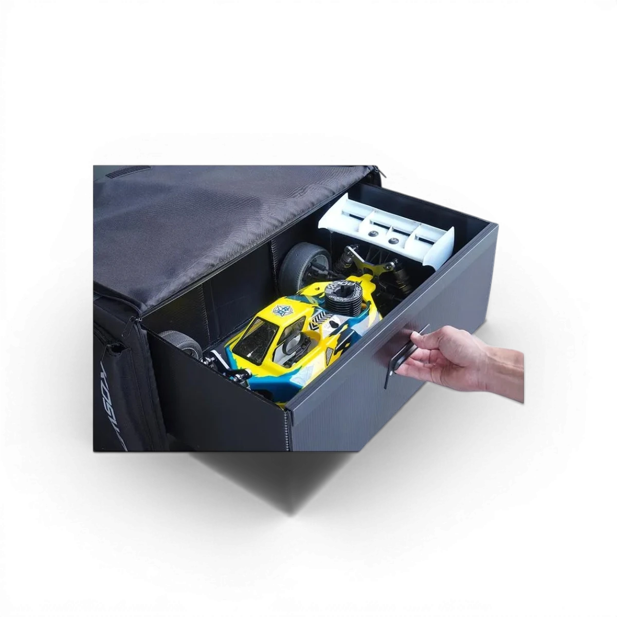 Sac de transport compact pour modèle RC 1:8 avec 3 tiroirs, en polyester, marque Koswork, dimensions 560x375x380mm