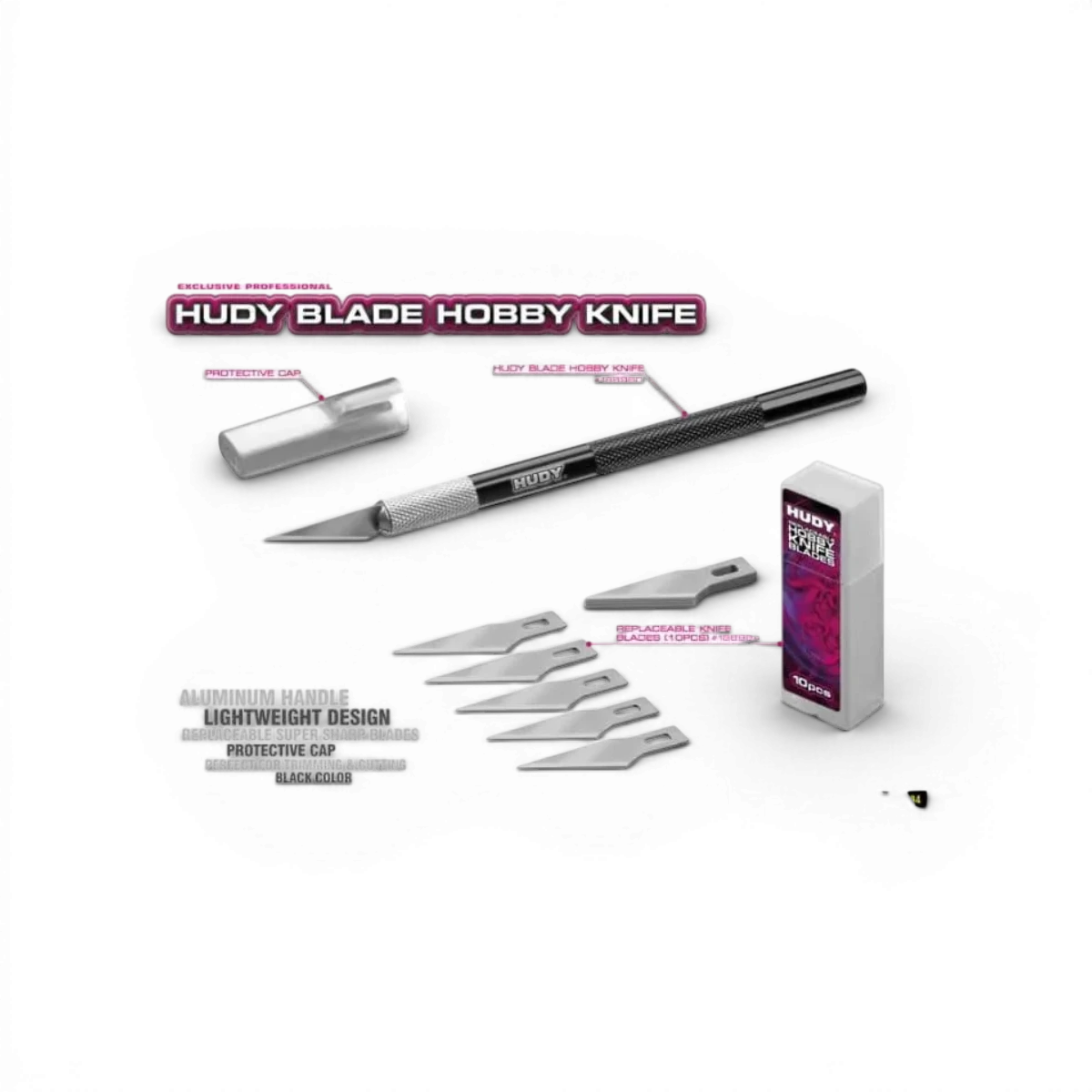 Scalpel avec manche en aluminium Hudy, accessoire précis pour travaux de découpe ou de modélisme.