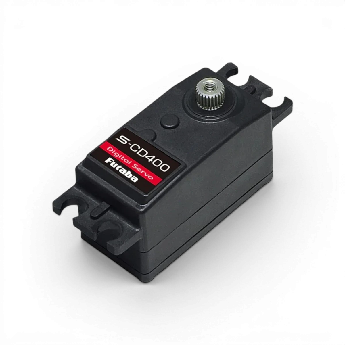 Servo Futaba CD400 profil bas pour drift, électronique de haute précision, vue en gros plan avec câbles et connexions visibles.