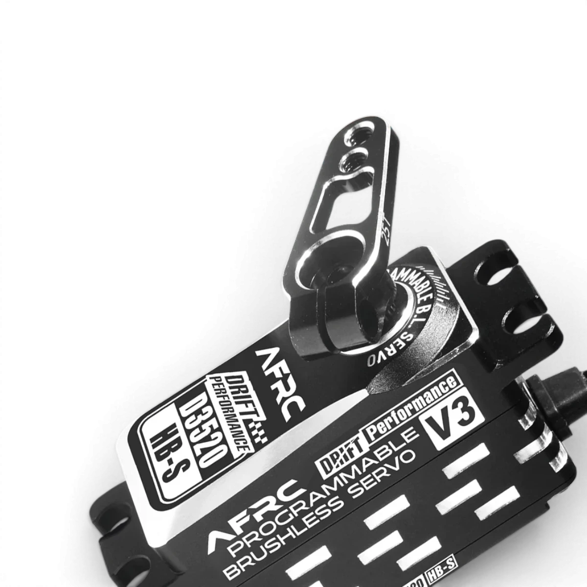 Servo électronique AFRC D3520HB-S V3 brushless programmable, visible dans une image montrant le servo compact et robuste.