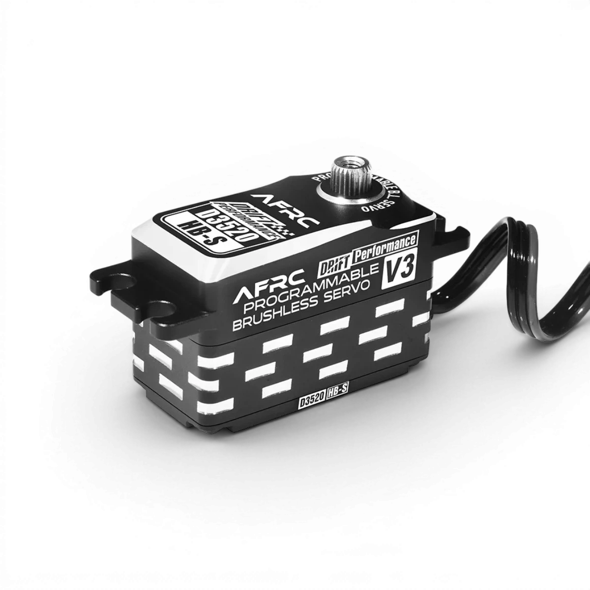 Servo électronique AFRC D3520HB-S V3 brushless programmable, moteur pour modèles réduits, visible avec connecteurs et composants électroniques