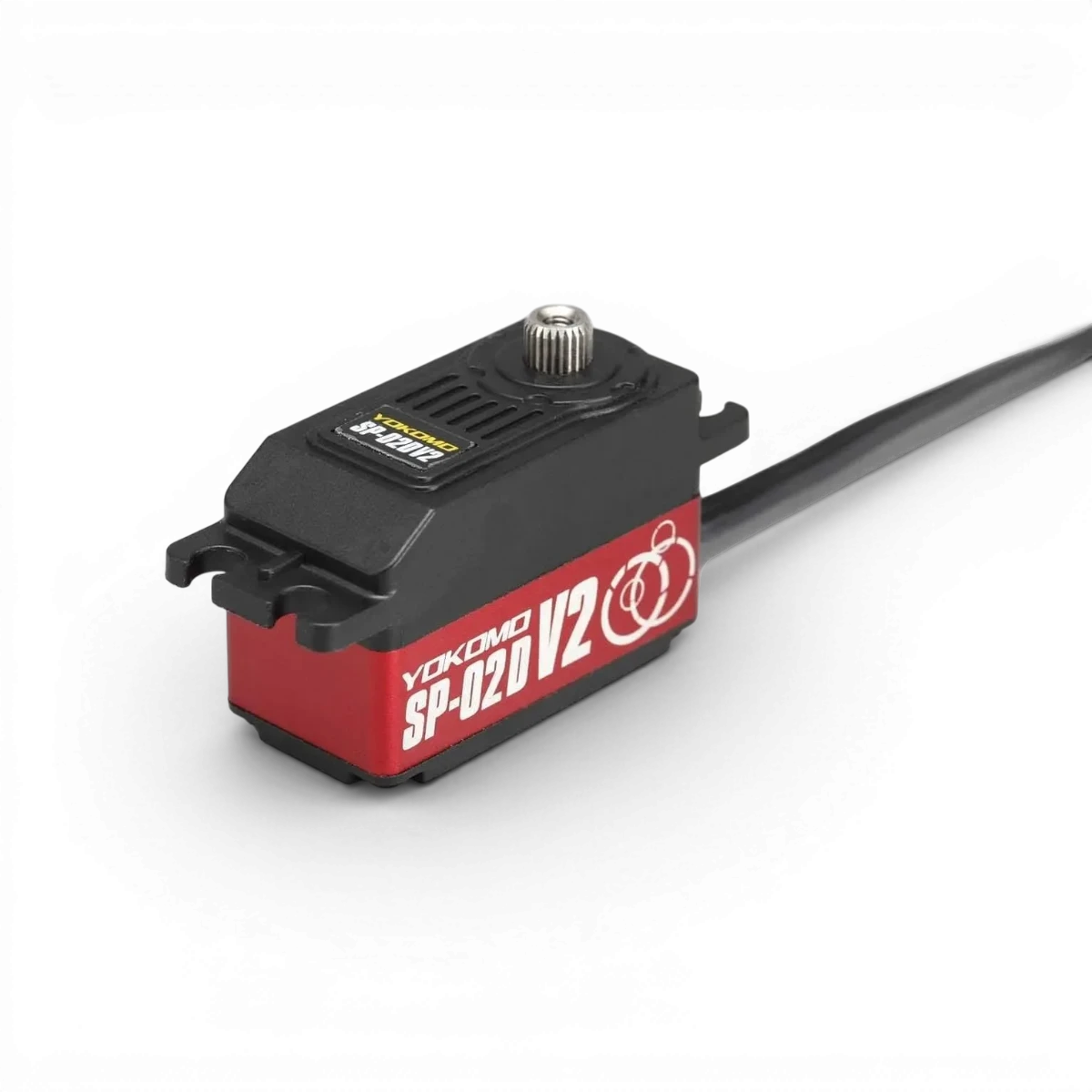 Servo programmable SP-02DV2 spécial RWD rouge de la marque Team Yokomo, électronique pour voitures RC, visible en action.