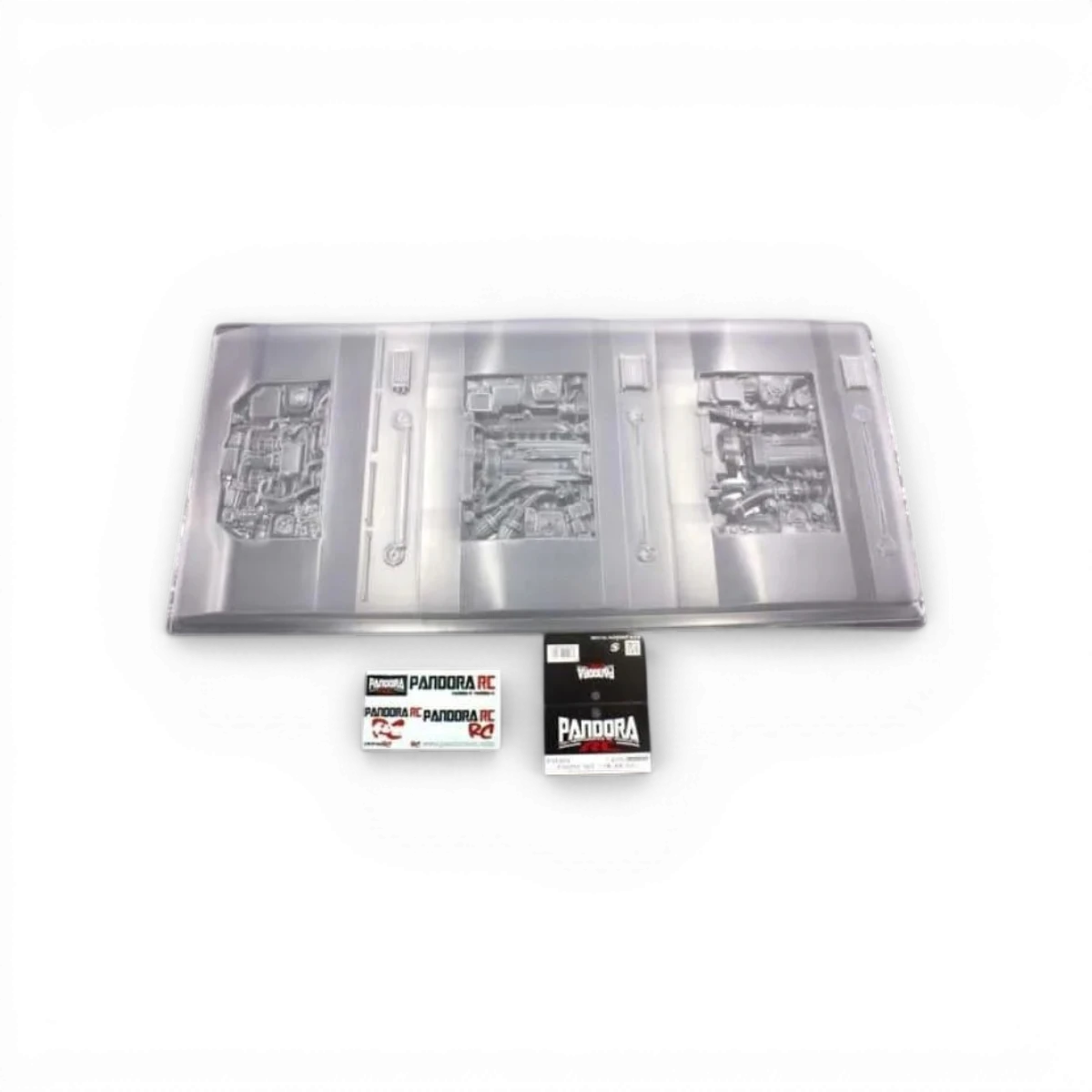 Ensemble de baies de moteur universelles Pandora RC SR-RB-FA pour carrosseries de voiture RC, image montrant les pièces en détail.