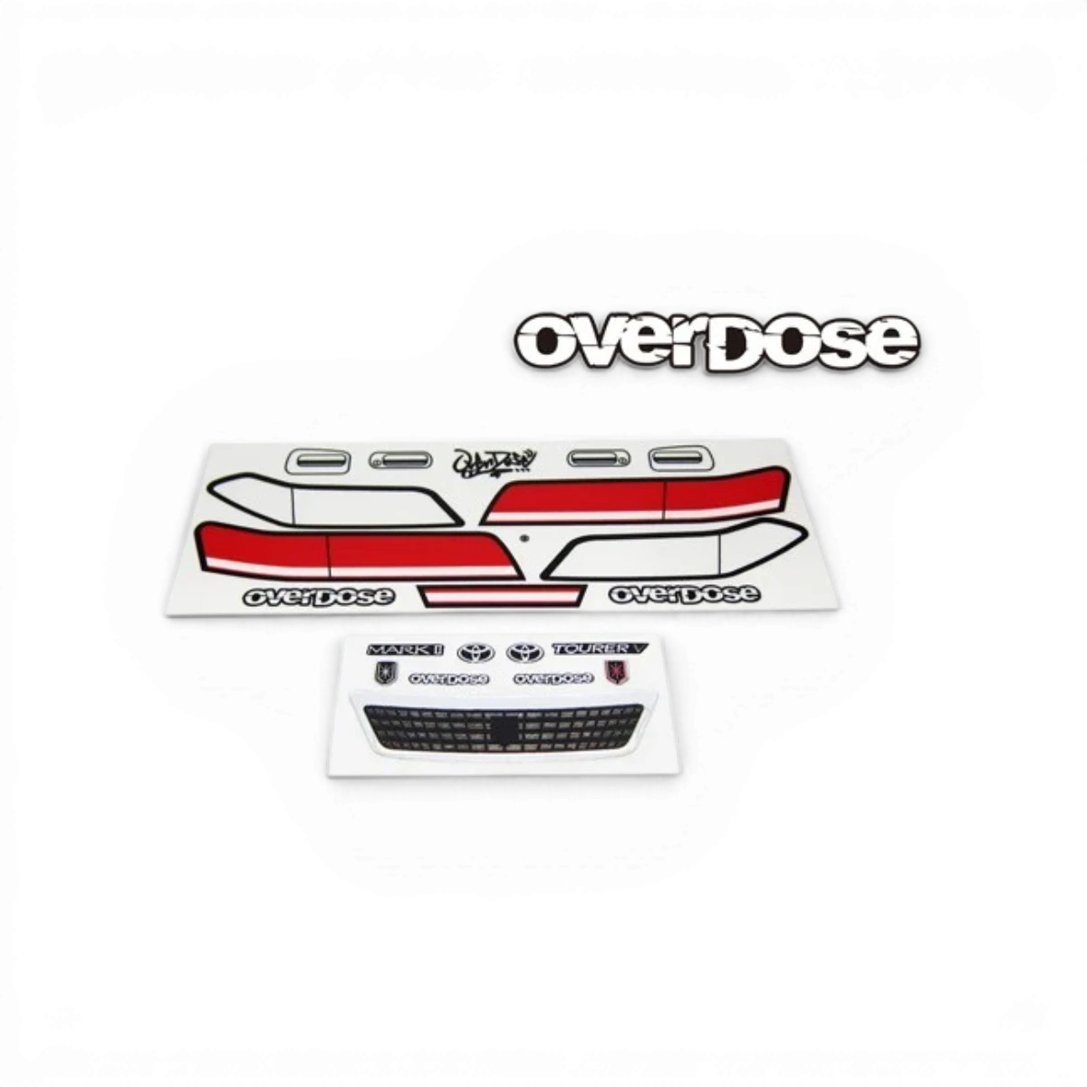 Ensemble d'autocollants 3D graphiques Weld pour JZX100 Mark II, marque Overdose, visible en détail sur la voiture.