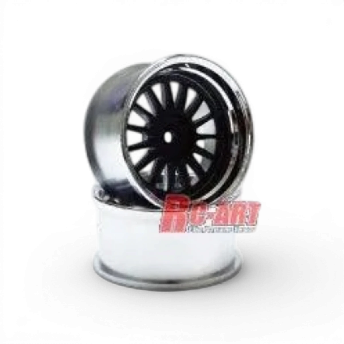 Roues SSR Professor TF1 OFFSET8 en noir et chrome pour voiture RC, fabriquées par Rc Art, visibles en gros plan.