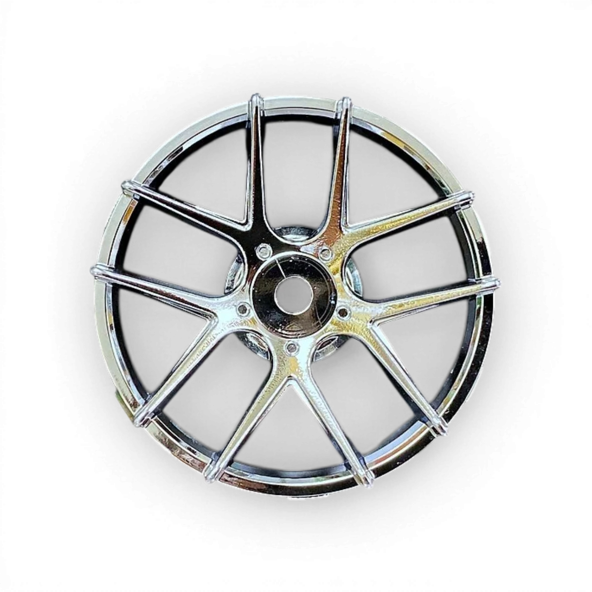 Centre de roue Super RIM Jasmine chrome de Tetsujin, finition chromée brillante, avec détails élégants et design moderne.