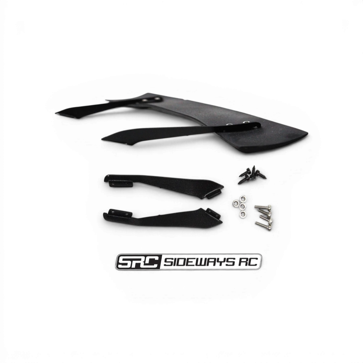 Support d’aileron en aluminium pour voiture RC, avec fixation en métal robuste, conçu par Src Sideways RC pour customisation.