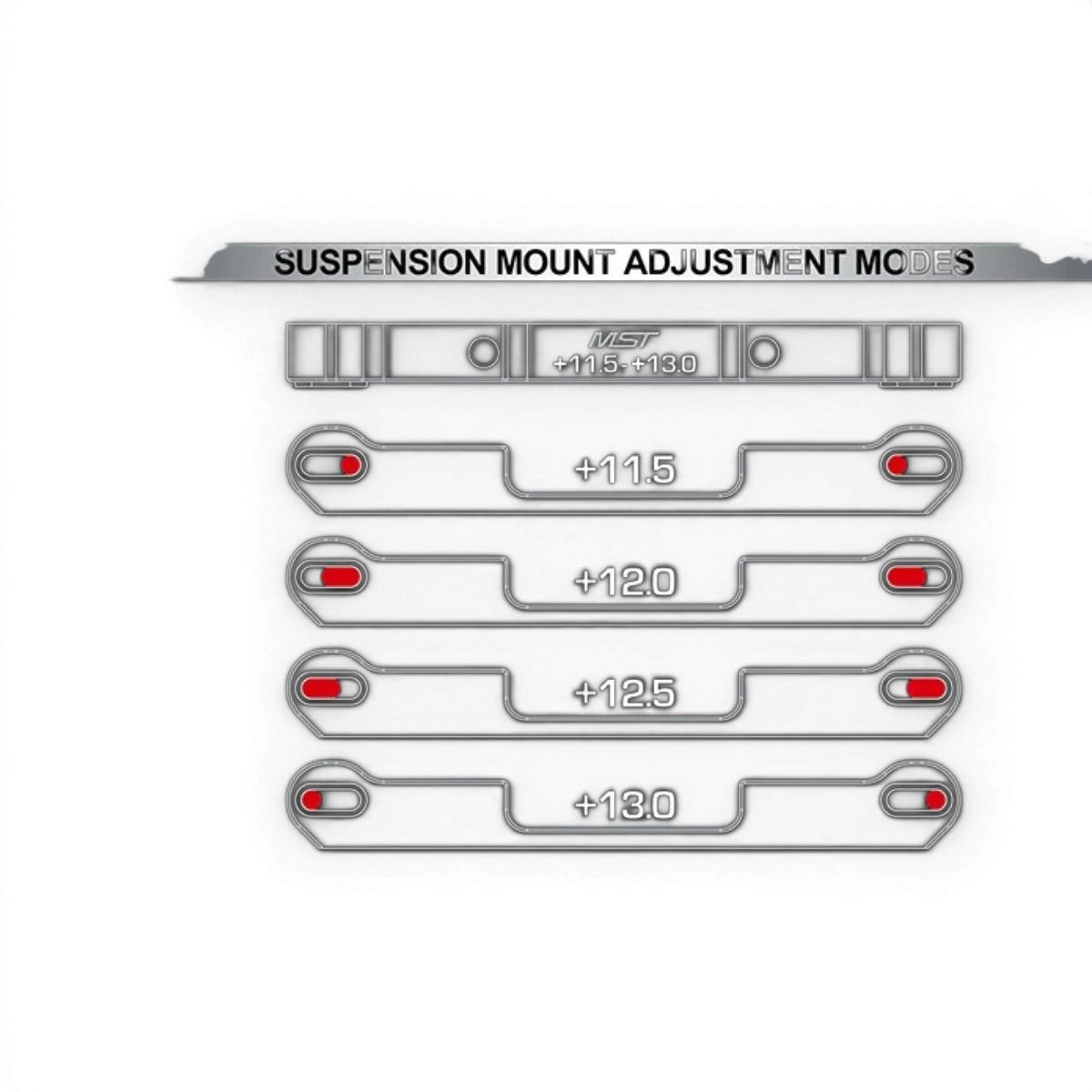 Support de suspension ajustable en aluminium pour pièces détachées, modèle Max Speed Technology, de +11,5 à +13.