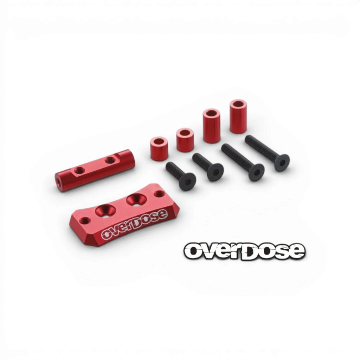 Support ventilateur en aluminium rouge pour pièces détachées Overdose, robuste et léger, avec fixation solide.