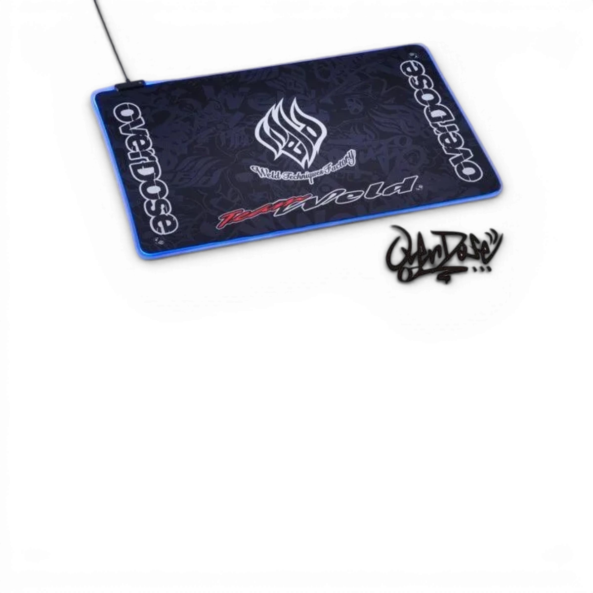 Tapis de stand LED Overdose, accessoire lumineux pour scène ou studio, avec surface antidérapante en image.