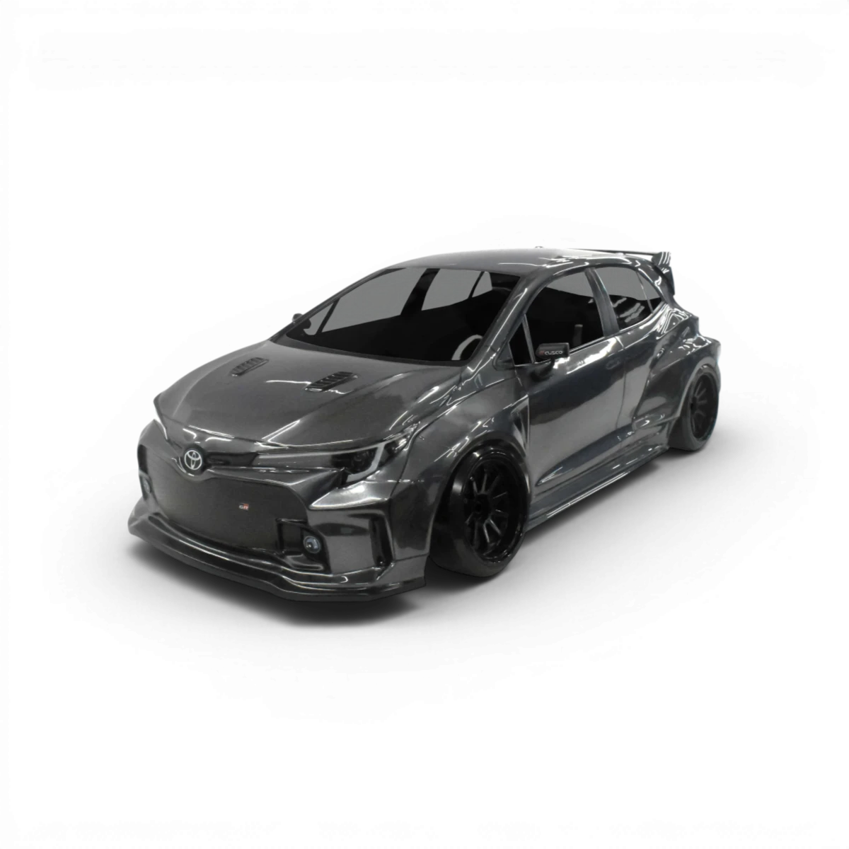 Carrosserie Toyota GR Corolla Cusco de la marque Team Reve D, vue en gros plan sur la finition et le design du véhicule.