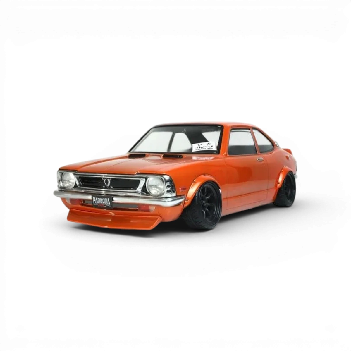 Modèle de carrosserie Toyota Levin TE27 de Pandora RC, finition détaillée, vue de face de la voiture miniature.