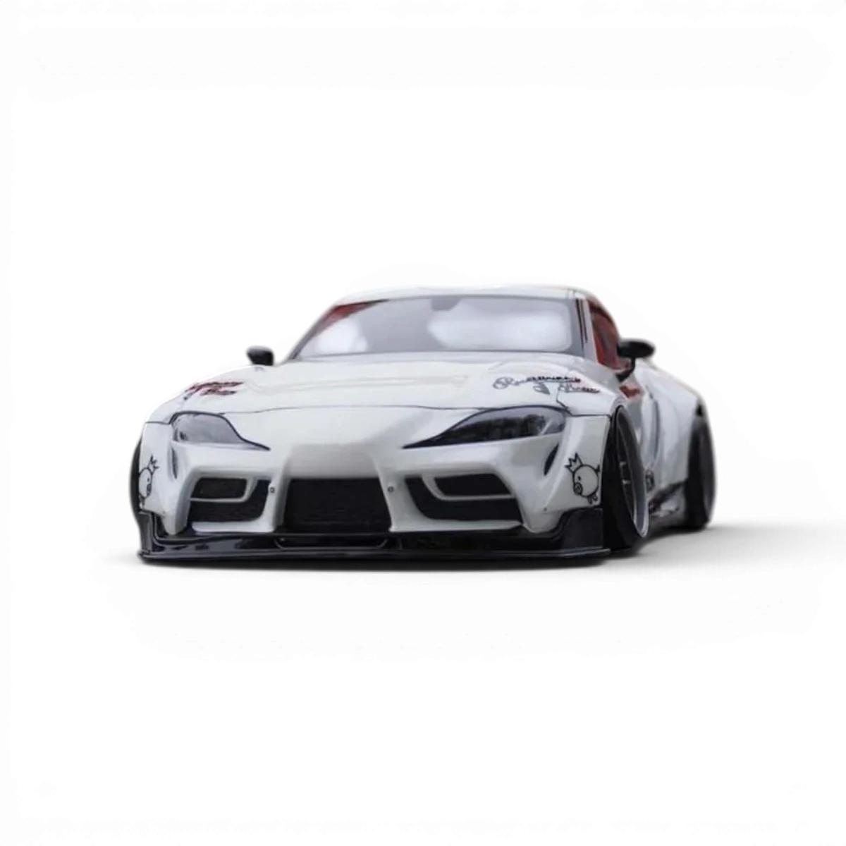 Carrosserie pour Toyota Supra GR 247mm, marque Addiction RC Design, détail réaliste avec peinture bleue et logos.