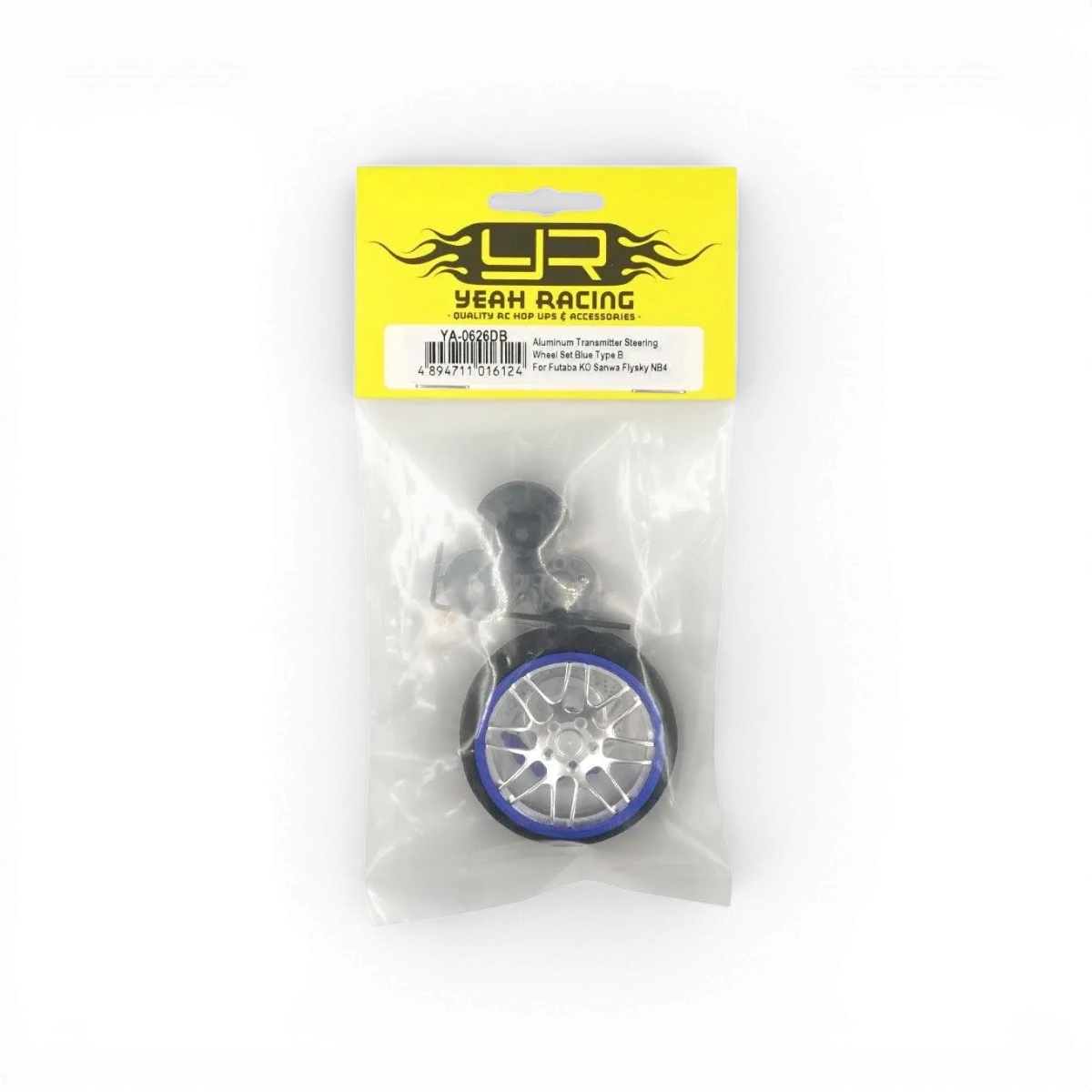 Pièce Type B bleue de Yeah Racing, vue de face, montrant la couleur bleue et les détails du produit.