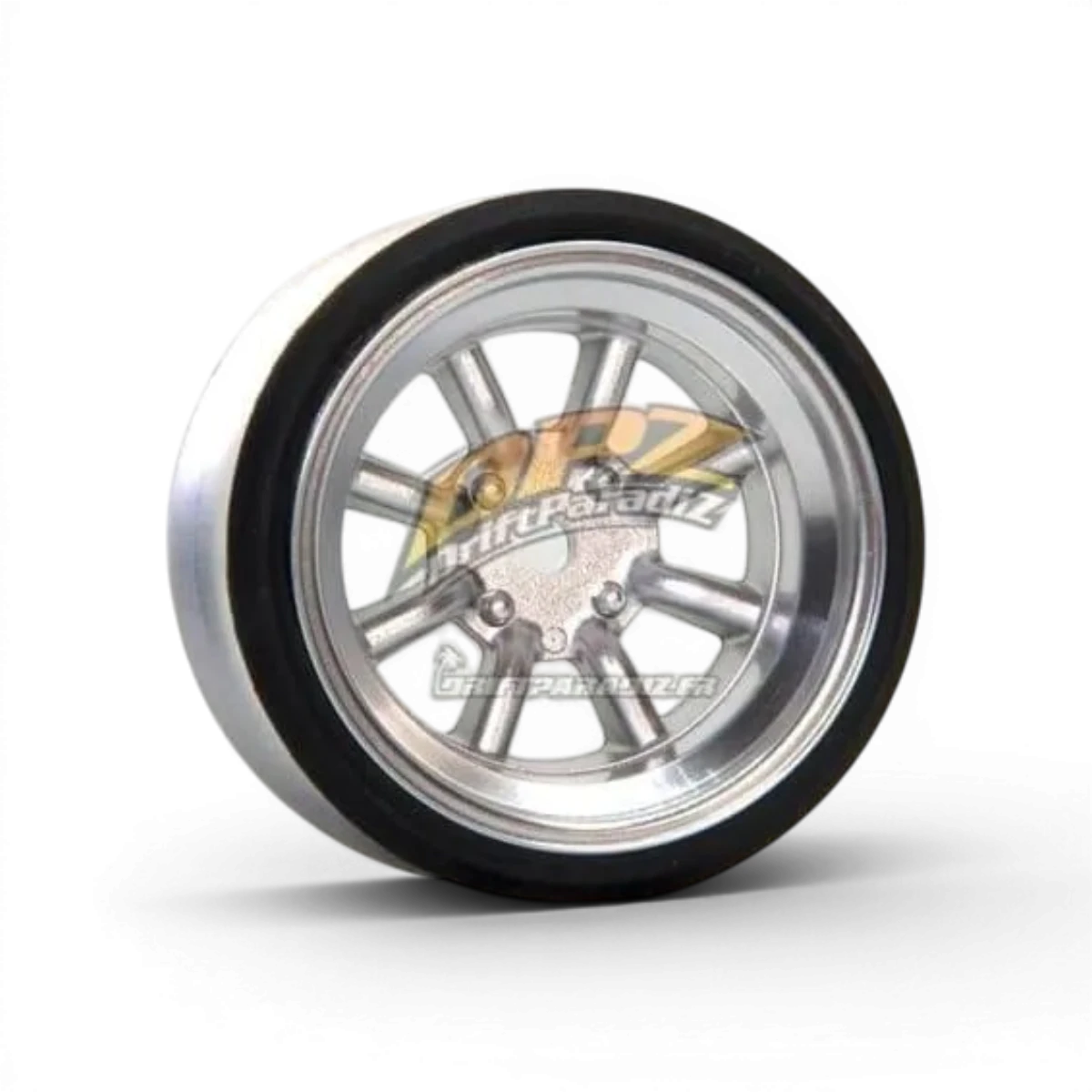 Roues V16D RS Watanabe en aluminium gris avec décalage de 12 mm, diamètre 8,5 mm, de la marque Scale Dynamics.
