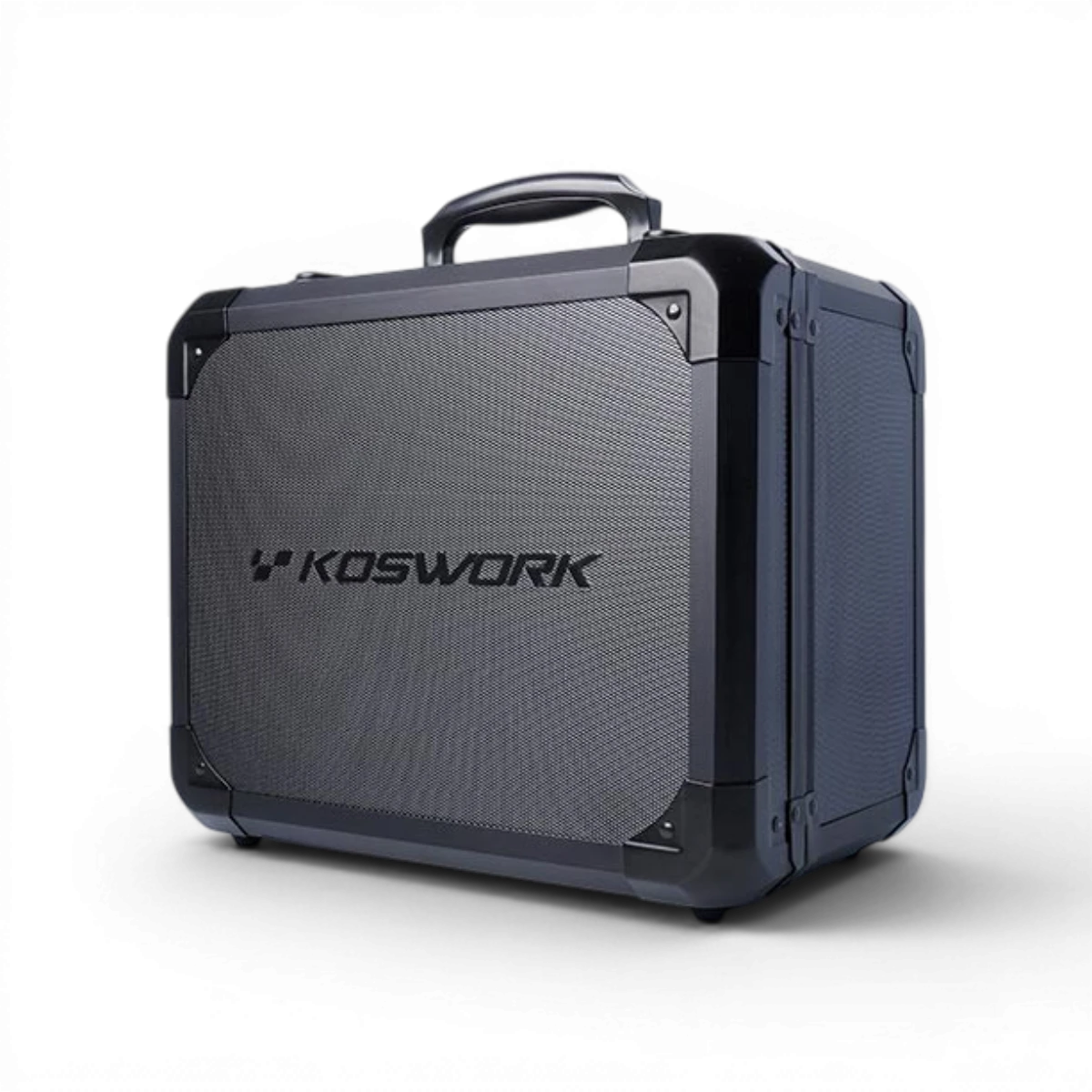 Valise en aluminium V2 pour radio Sanwa MT44 et MT5, accessoire robuste de la marque Koswork, vue de face avec poignée.