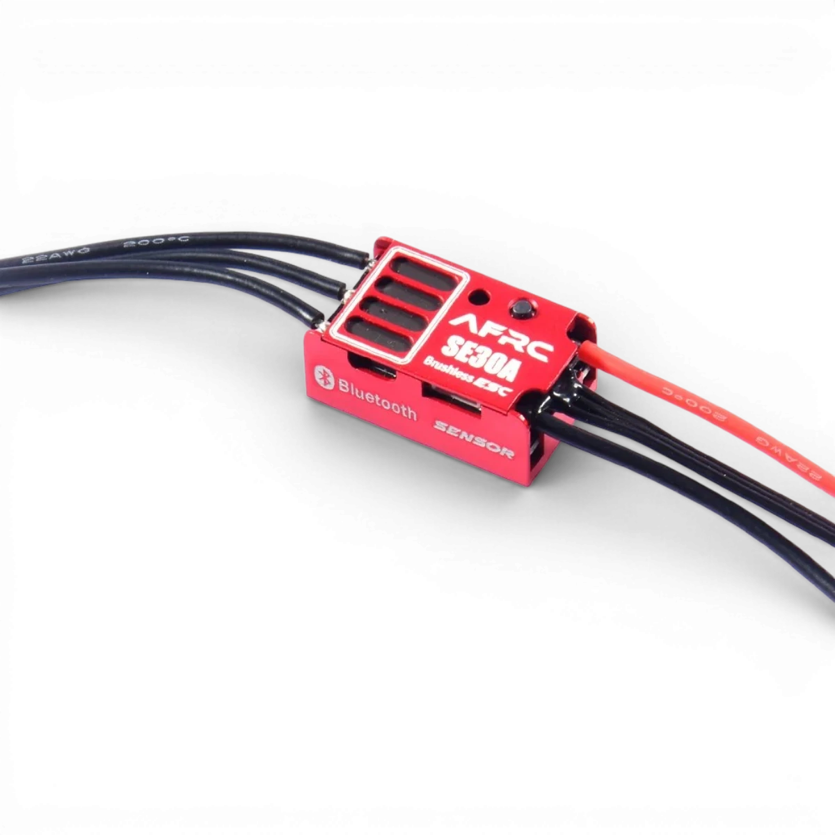 Variateur ESC 30A mini drift AFRC, électronique pour radiocommande, vue de l'appareil avec connecteurs et boutons.