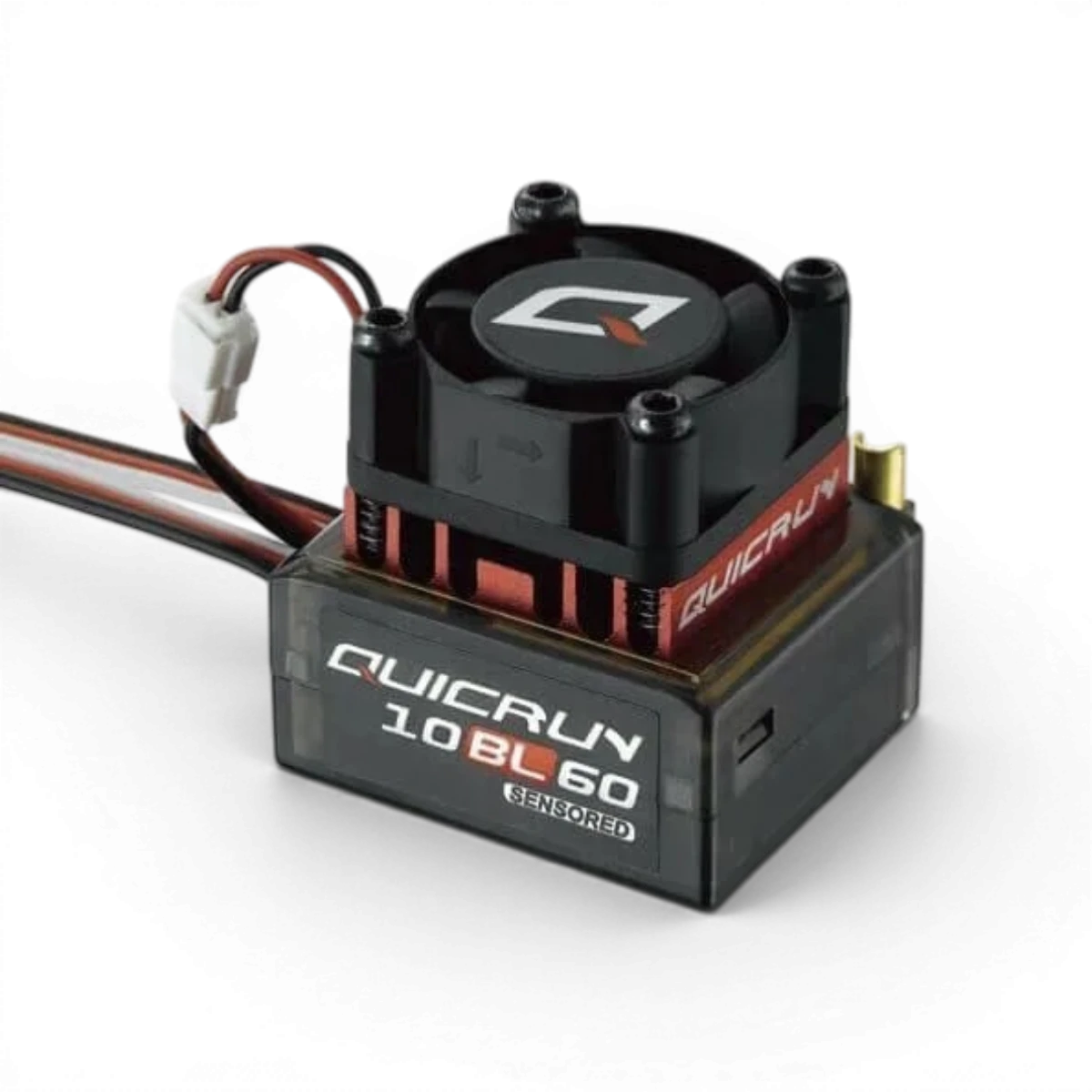 Variateur Hobbywing QuicRun 10BL60 Brushless 60A sensored pour voiture 1/10, vue de face avec connecteurs.