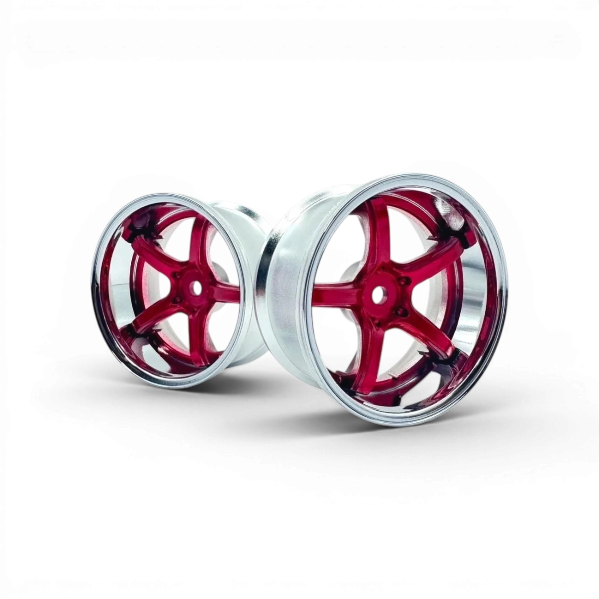 Jantes Work Emotion T5R Offset 8 Chrome et Rouge Candy de Custom Lab’s, vue de face avec finition brillante et design sportif.
